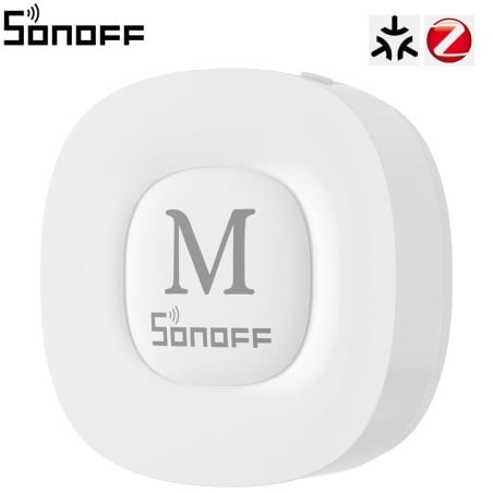 Sonoff Bridge Max Bridge-M, weiße Zigbee- und Matter-Bridge mit einem M auf der Vorderseite, Frontansicht