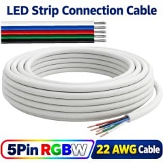 Cavo con guaina bianca per strisce LED RGBW a 5 pin 22 AWG in matassa, con i cinque fili colorati spellati
