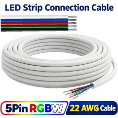 Kabel mit weißem Mantel für 5-polige RGBW-LED-Streifen, 22 AWG, als Ring, mit fünf farbigen Adern mit abisolierten Enden