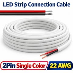 Kabel met witte mantel voor 2-pins eenkleurige LEDstrips, 22 AWG, op rol, met gestripte rode en zwarte draden