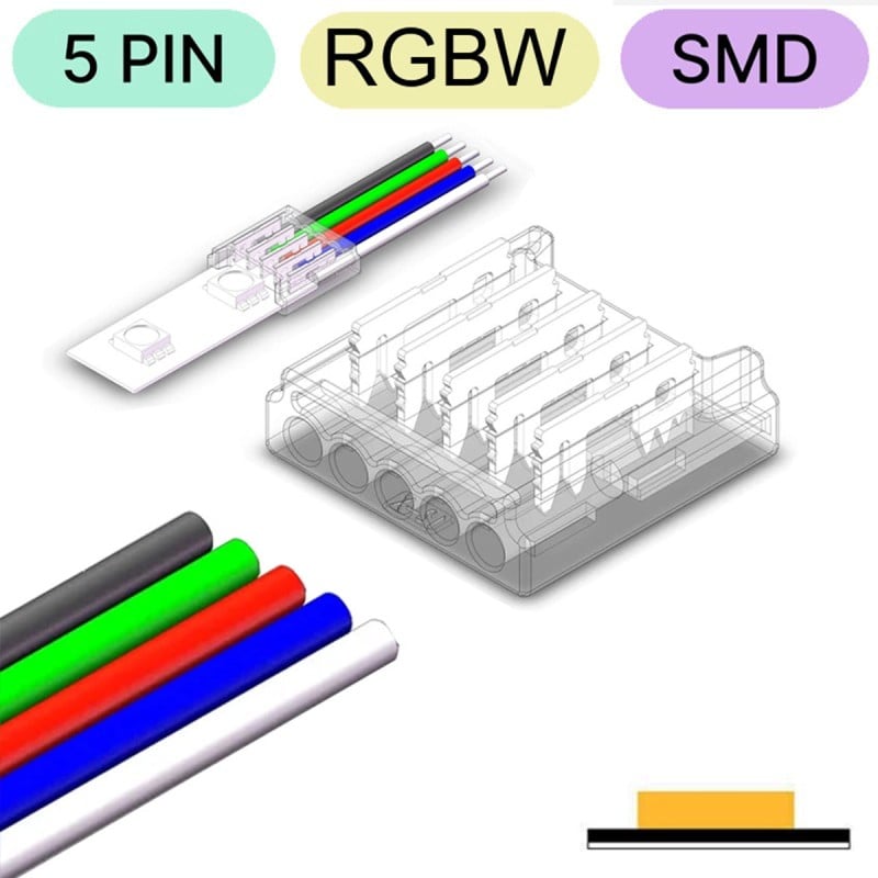 Quick Connector for 5-Pin RGBW SMD LED Strip to Wire