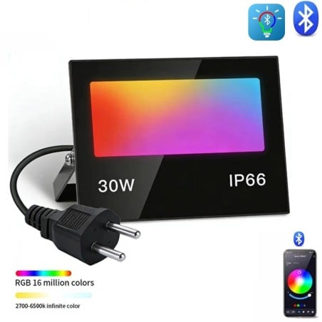 Faro LED RGB+CCT Smart Bluetooth da Esterno IP66 con App Fi Light e Spina Europea