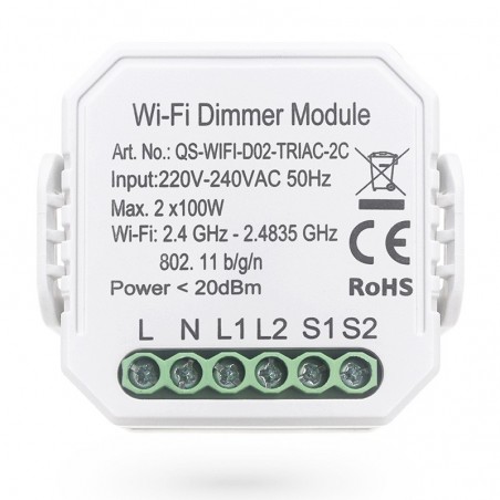 Tuya 2-Channel Dimmer Module WiFi Dimmable Switch para luces