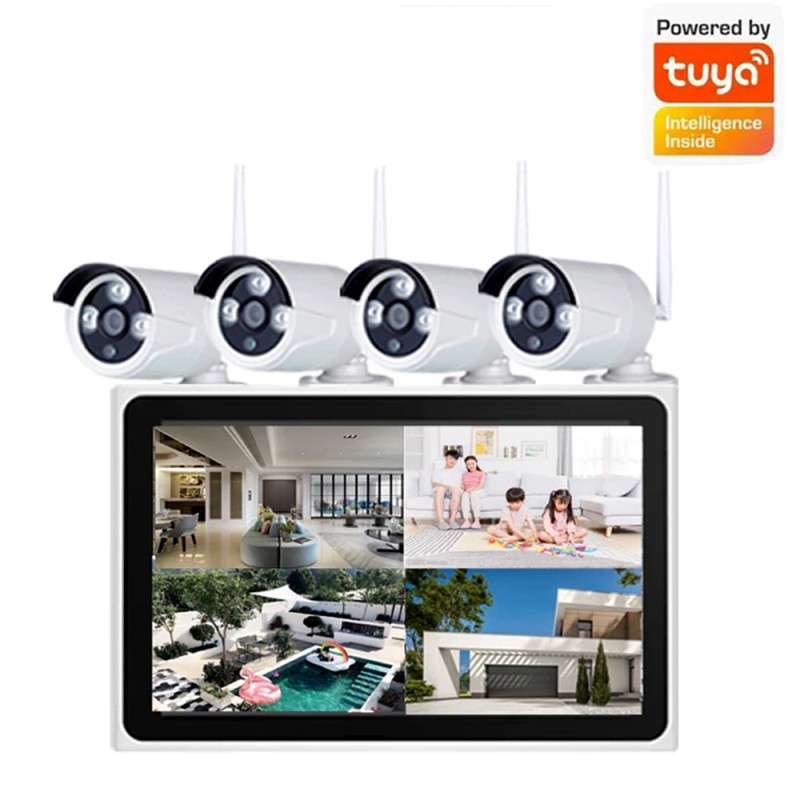 Kit de Video Vigilancia Tuya 4 Cámaras WiFi Monitor de 10"