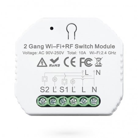 Tuya Mini Interruttore 2 Canali Smart WiFi ed RF433 con Telecomando