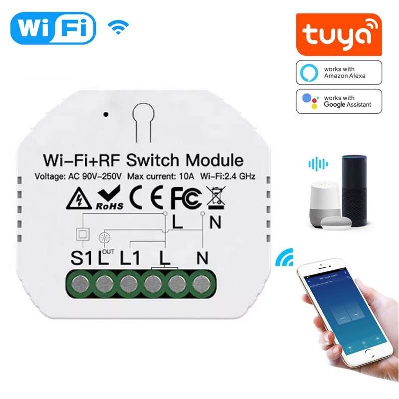 Tuya Mini Interruttore 1 Canale Smart WiFi ed RF433 con Telecomando