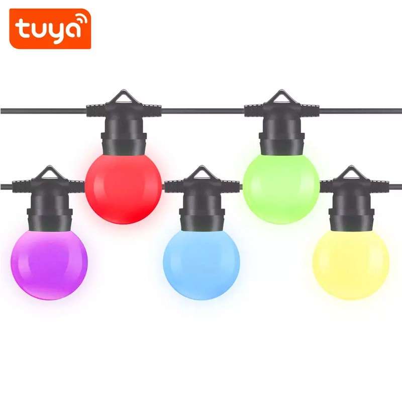 over zonsopkomst deed het Tuya Christmas Outdoor Smart WiFi Fairy Lights met Globe Lights