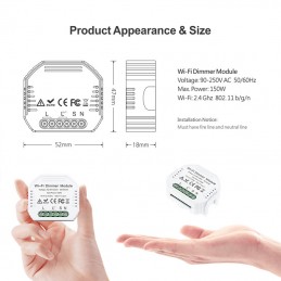 Tuya Wi-Fi Module Mini eenkanaals schakelaar voor dimbare verlichting