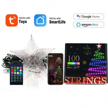 Tuya Smart WiFi Christmas Lights with Illuminated Star for Tree