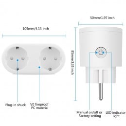 Toma Doble Tuya Schuko Smart WiFi 16A con Medición de Consumo