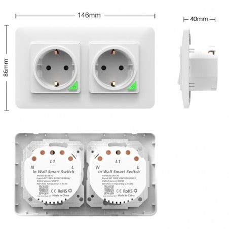 Tuya Doppia Presa a Parete Smart WiFi da Incasso