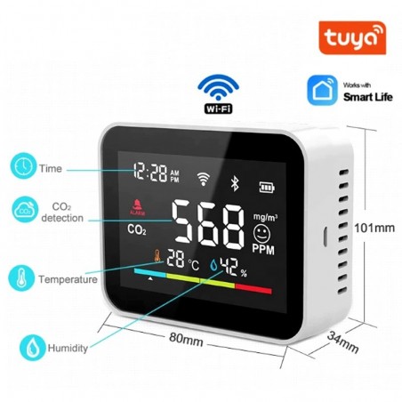 Detector de calidad del aire multifuncional WiFi inteligente Tuya