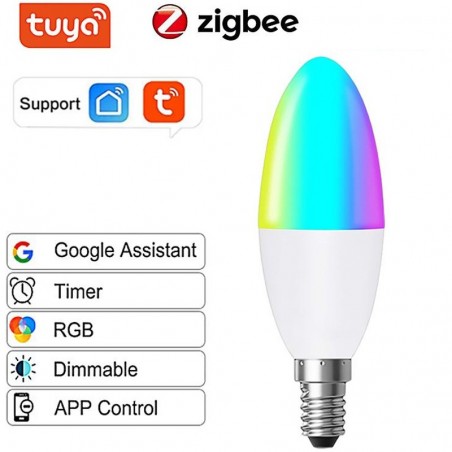 Tuya Smart Zigbee LED Bulb E14 Candle RGBCW