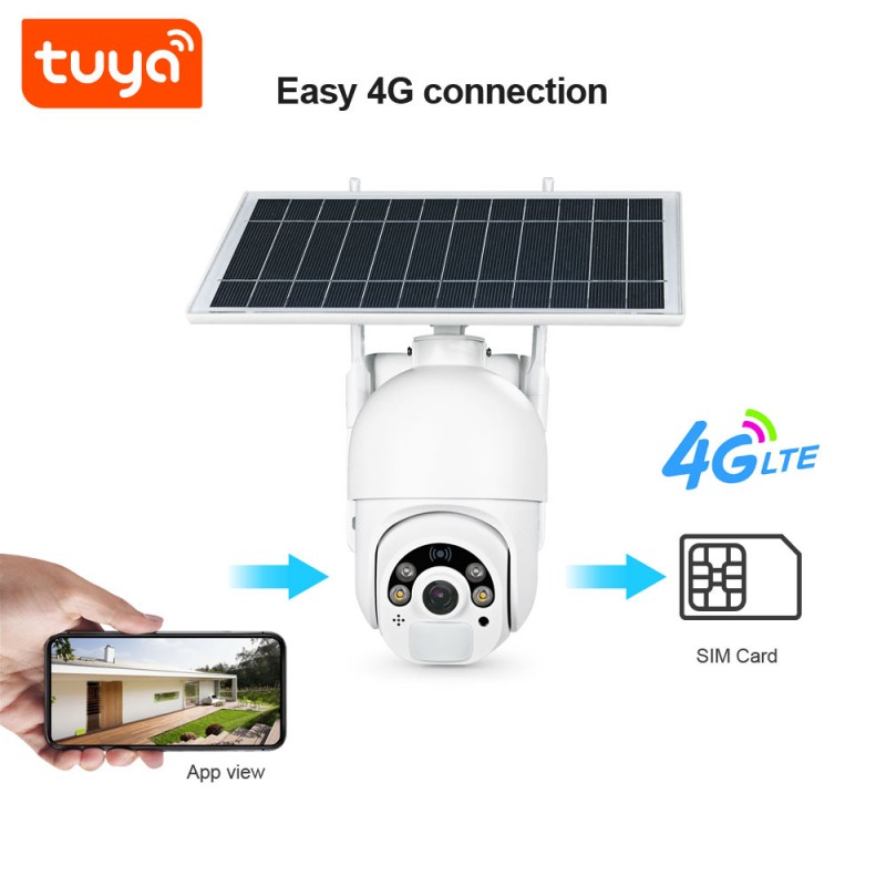 Caméra intelligente Tuya avec carte SIM 4G rotative de 2,0 MP et ...