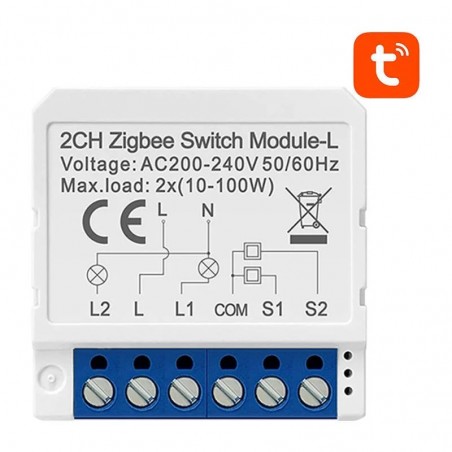 Tuya Zigbee 2-kanaalsmodule zonder neutraal