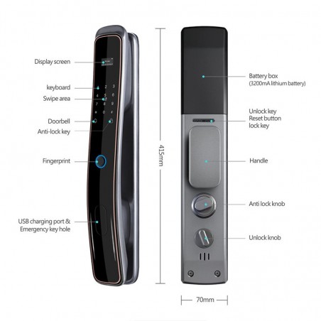 Serrure de porte WiFi intelligente Tuya avec empreinte digitale