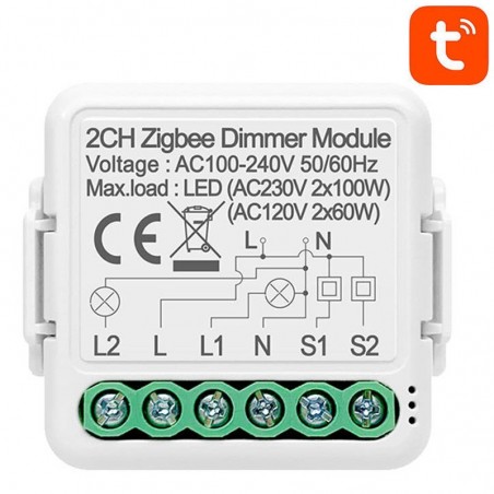 2-kanaals Tuya Smart Zigbee-dimmermodule voor lampen met neutraal