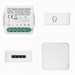 Módulo atenuador Zigbee inteligente Tuya de 2 canales para luces con neutro