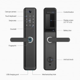Cerradura biométrica Tuya Smart WiFi con pantalla y cámara integrada