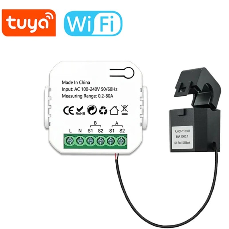 Compteur d'énergie bidirectionnel WiFi intelligent Tuya avec pince