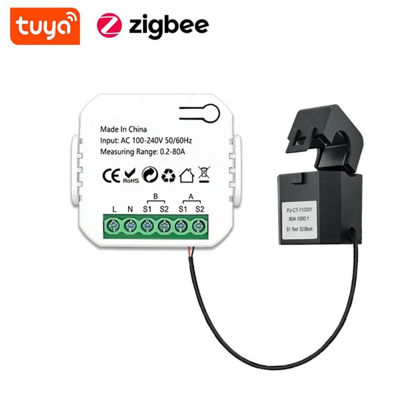 Compteur d'énergie bidirectionnel Tuya Smart ZigBee avec pince Compteur d'énergie bidirectionnel Tuya Smart ZigBee avec pince