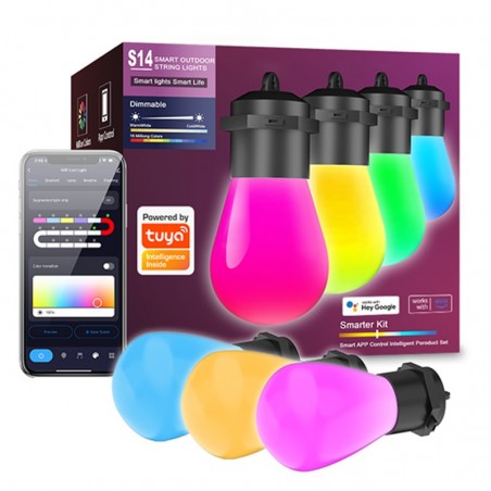 Cadena de luces inteligentes para exteriores Tuya RGBIC controladas mediante la aplicación