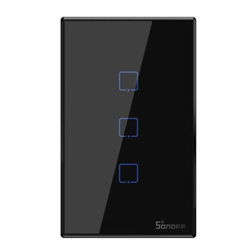 Sonoff T3US3C-TX Interruptor de pared Wifi táctil negro Serie TX US con tres  botones