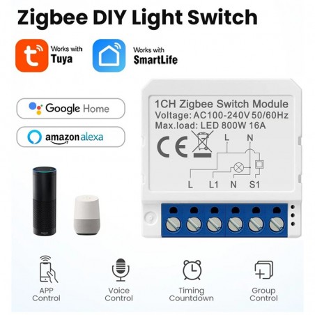 Tuya Zigbee 1-kanaals multifunctionele module met neutraal