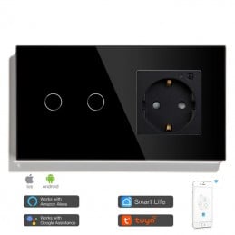 Tuya Touch-Schalter mit intelligenter WLAN-Wandsteckdose, Schwarz