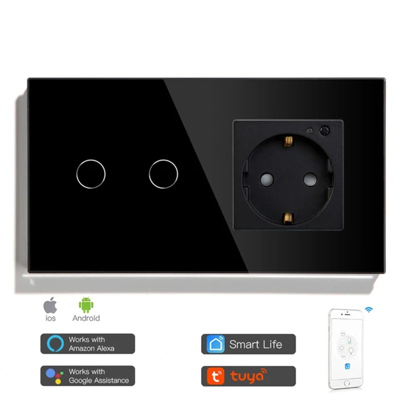 Tuya Touch Switch met Smart WiFi Stopcontact Zwart