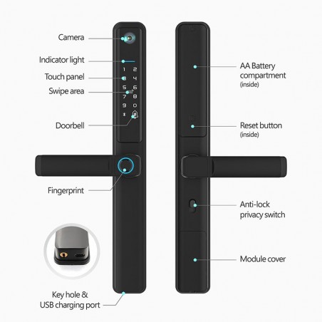 Serrure Tuya Pro avec empreinte digitale étanche et caméra WiFi intelligente