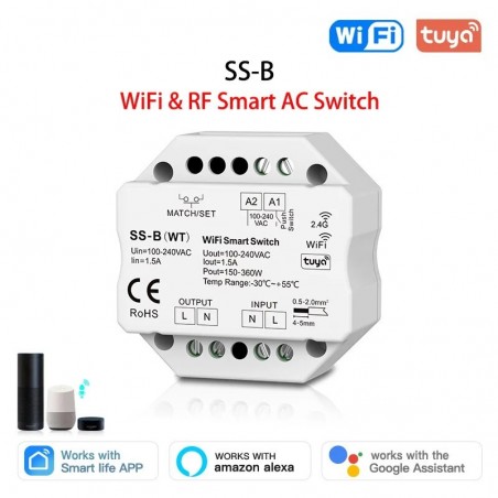 Interruptor Tuya para luces inteligentes WiFi y RF con soporte de interruptor pulsador de CA