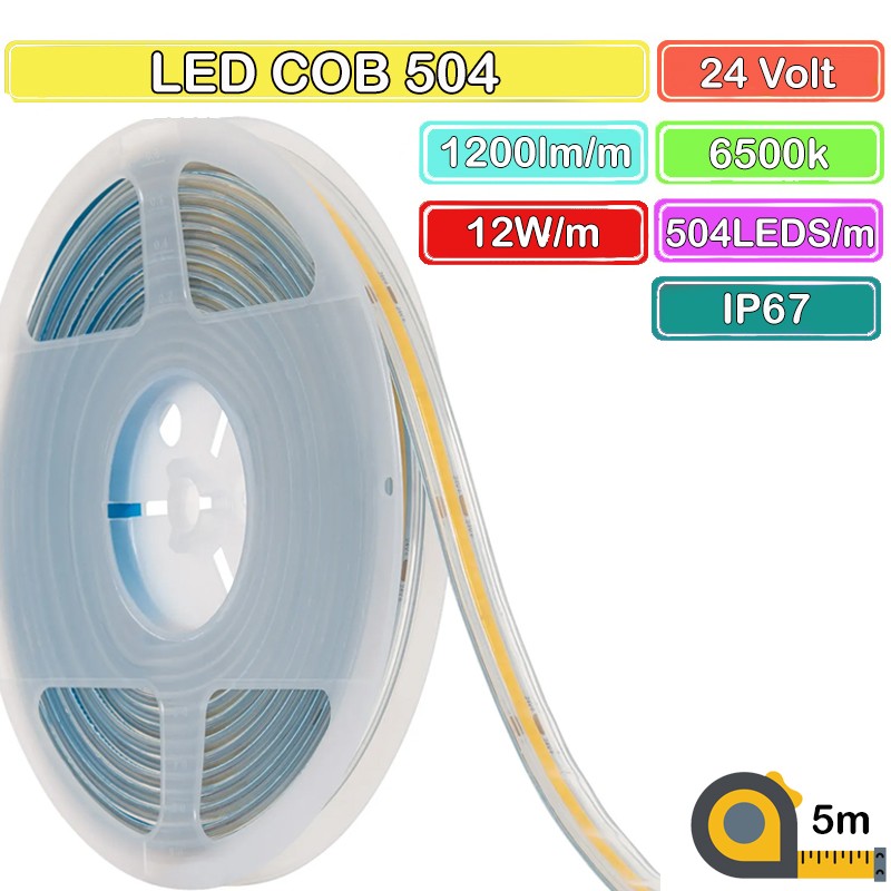 Bande LED COB 504 DC24V étanche 5 mètres