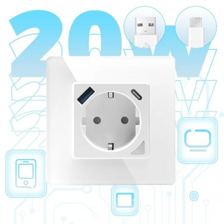 Tuya Smart WiFi-Wandsteckdose mit USB- und Typ-C-Ausgang