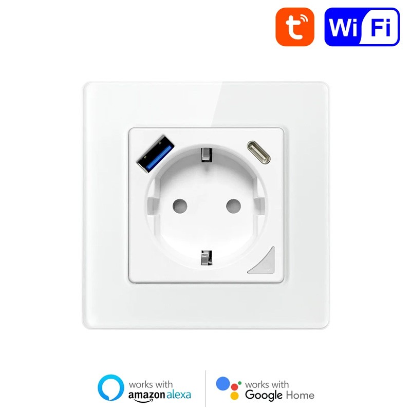 Toma de pared Tuya Smart Schuko con salida USB y tipo C