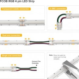 Connecteur de bande LED RVB 4 broches - Connexion sans soudure