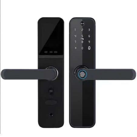 Cerradura de puerta inteligente biométrica WiFi Tuya con mirilla y pantalla