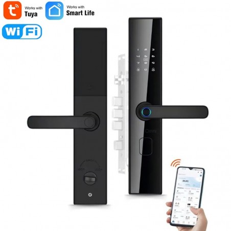 Cerradura de puerta automática Tuya con WiFi inteligente con huella digital