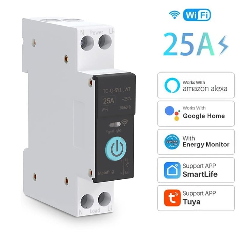 Tuya Smart WiFi Switch op DIN-rail met Energiemeter Tuya Smart WiFi Switch op DIN-rail met Energiemeter