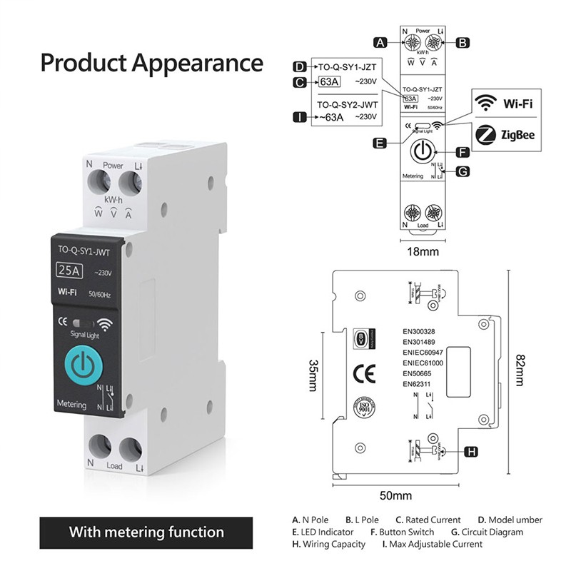 Compteur électrique Intelligent Tuya WiFi 100A - Rail DIN, Monophasé, Neuf