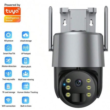 Cámara motorizada Tuya 3MP IP65 Smart Wi-Fi con panel solar