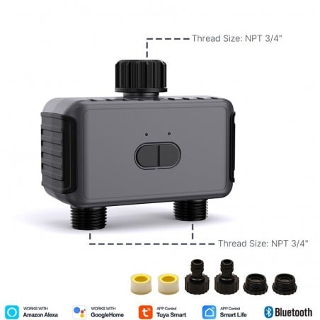 Válvula de control de riego automático Tuya Smart Bluetooth de 2 zonas