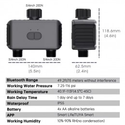 Válvula Riego Automática Tuya 2 Zonas Inteligentes Bluetooth