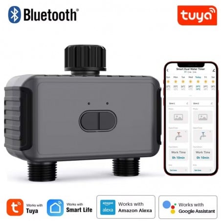 Válvula Riego Automática Tuya 2 Zonas Inteligentes Bluetooth