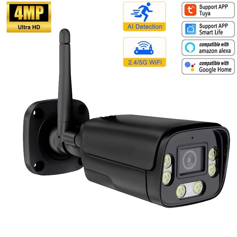 Cámara de vigilancia Tuya Bullet Smart WiFi de doble banda 2,4 G y 5 G, edición negra
