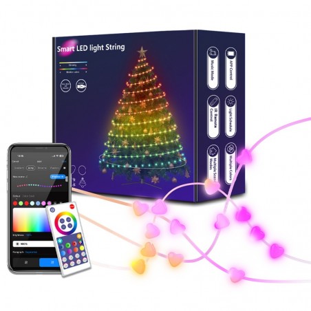 Smart WiFi LED Heart String Lights for Christmas Tree