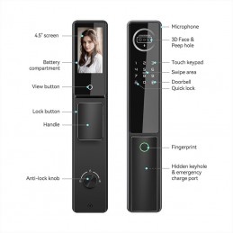 Serratura Smart WiFi 6-in-1 con Telecamera, Face ID e Citofono