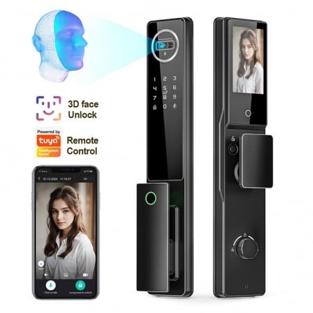 Cerradura WiFi inteligente 6 en 1 con cámara, Face ID e intercomunicador