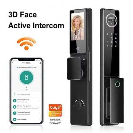 Serrure multifonction Tuya Smart WiFi avec interphone et identification faciale 3D
