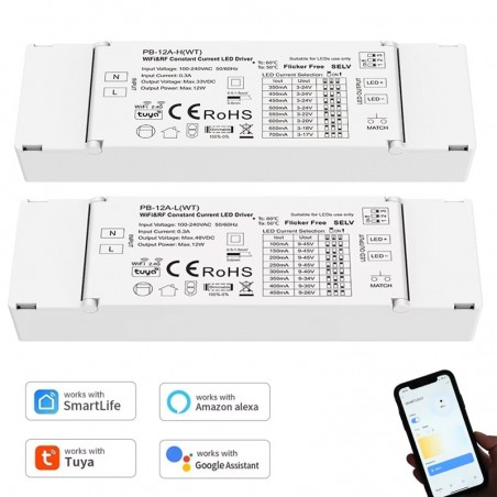 Controlador LED Smart Tuya WiFi y RF - Corriente constante 12W regulable